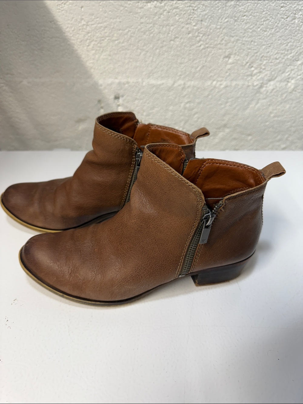 Women’s Lucky Brand Brown Leather Side-Zip Ankle Boots